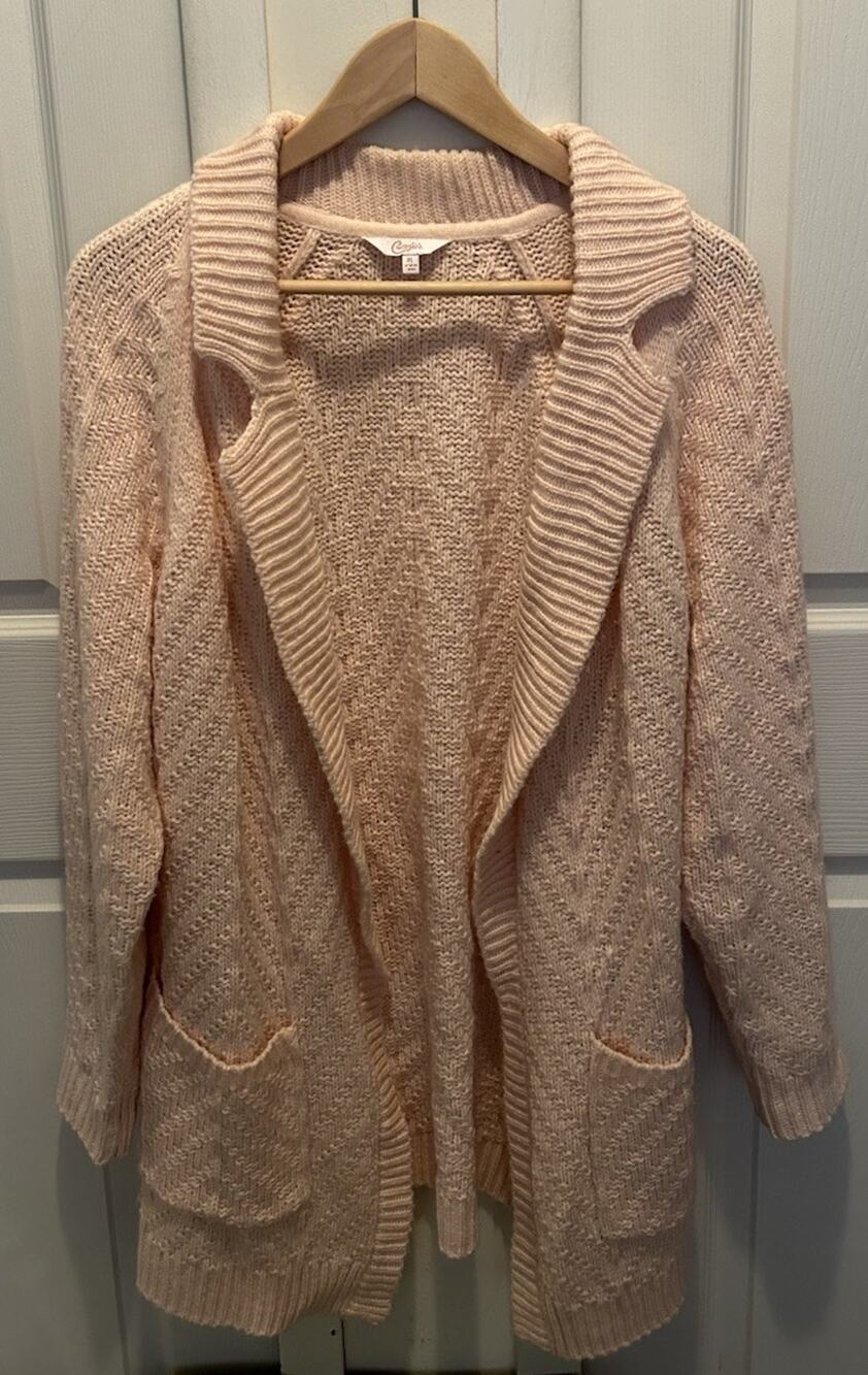 Candies Cardigan Sweater XL Pale Peach Textured Cable Knit Open Front Oversized